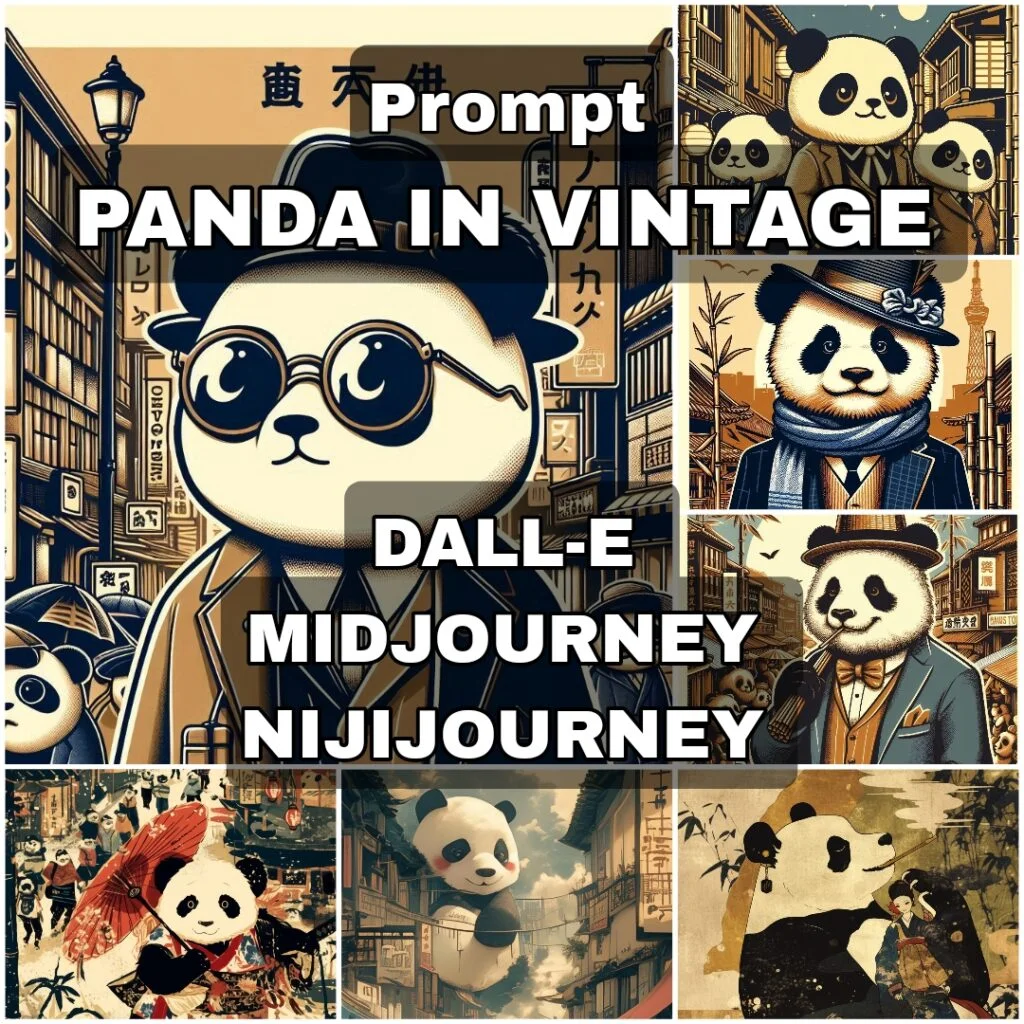 Panda in Vintage for DALL-E, Midjourney, Nijijourney